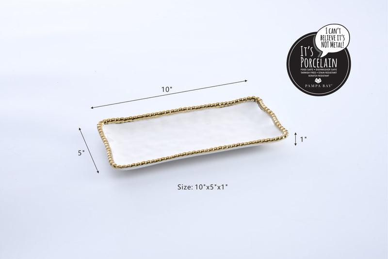 White Ceramic Porcelain Dish With Gold Pearls