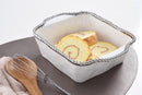 White Ceramic Square Baking Dish with Silver Pearls