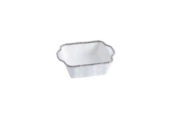 White Ceramic Square Baking Dish with Silver Pearls