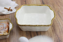 White Ceramic Square Baking Dish with Gold Pearls
