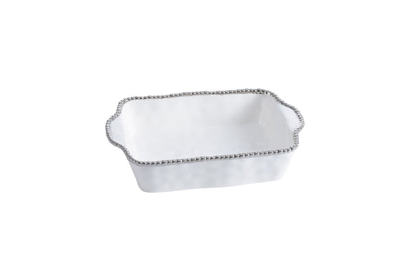 Porcelain White with Silver Pearls Baking Dish