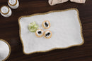 White Ceramic Med Platter with Golds Pearls