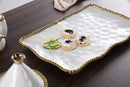 White Ceramic Med Platter with Golds Pearls