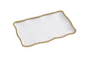 White Ceramic Med Platter with Golds Pearls