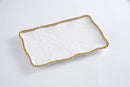 White Ceramic Med Platter with Golds Pearls