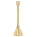 Set of two gold stainless steel geometric candlesticks, each 11.75 inches tall, displayed on a white background.