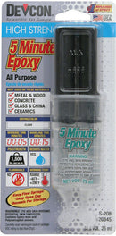 Single-pack epoxy adhesive in a dual-barrel resealable syringe with labeled measurements, shown on a white background.
