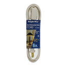 Coiled white Bright-Way 6-foot extension cord with packaging showing it's for indoor use.