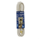 Coiled white Bright-Way 6-foot extension cord with packaging showing it's for indoor use.