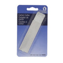 Helping Hand retractable carton cutter in a white plastic body, packaged on a blue and white card, labeled in English, Spanish, and French.