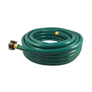  A coiled 5/8" x 50' green garden hose with brass couplings shown on a white background.