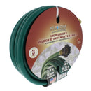  A coiled 5/8" x 50' green garden hose with brass couplings shown on a white background.