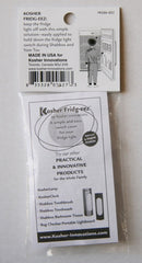 White Kosher Fridge-eez strap with red text and ring for refrigerator use on Sabbath