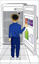 White Kosher Fridge-eez strap with red text and ring for refrigerator use on Sabbath