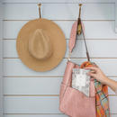 Fragrant Greenleaf Haven sachet, a herbal musk aromatic envelope with a contemporary gray, pink, and cream fan design on the packaging.