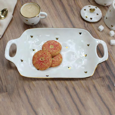 Ceramic Tray With Handles Gold