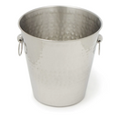 Silver hammered stainless steel champagne bucket with ring handles.