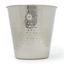 Silver hammered stainless steel champagne bucket with ring handles.