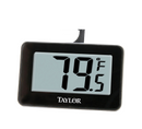 Taylor digital refrigerator/freezer thermometer with a large LCD screen and clip, shown on a white background.