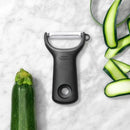 OXO Good Grips Prep Y-Peeler with a straight stainless steel blade and ergonomic silicone handle.