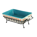 Ceramic Hand Painted 7.5" X 5.5" X 1.7" Baker With Metal Rack