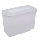A tall, rectangular, translucent white airtight cereal container with a hinged lid.