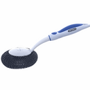 Long-handled bristle-free grill brush with a stainless steel mesh head.