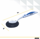 Long-handled bristle-free grill brush with a stainless steel mesh head.