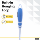 Long-handled bristle-free grill brush with a stainless steel mesh head.