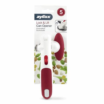Lock N' Lift Manual Can Opener with Lid Lifter Magnet, Red