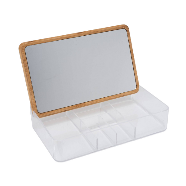 Clear Organizer With Bamboo Lid And Mirror