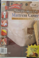 Royal Silk Deluxe extra-heavy vinyl full-size mattress protector with a rust-proof zipper. The cover is waterproof, wipes clean, and protects against allergens, bed bugs, and dust mites. It has a deep pocket that fits mattresses up to 16 inches.