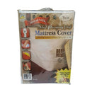 A queen-size vinyl mattress cover in original packaging.