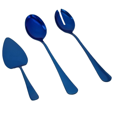 Elyon Tableware® 3 Piece Blue Reflective Colored Serving Set Stainless Steel Reusable Dishwasher Safe Includes: 1 Serving Spoon 1 Slotted Serving