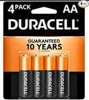  Pack of four Duracell Power Boost AA batteries with black and copper design, displayed on a white background.