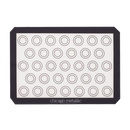Gray silicone pastry mat with measurement markings, non-stick surface, ideal for baking cookies and pastries.