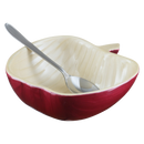 A&M Judaica & Gifts 59316 Nua Honey Dish Apple Shape Red Aluminum Spoon