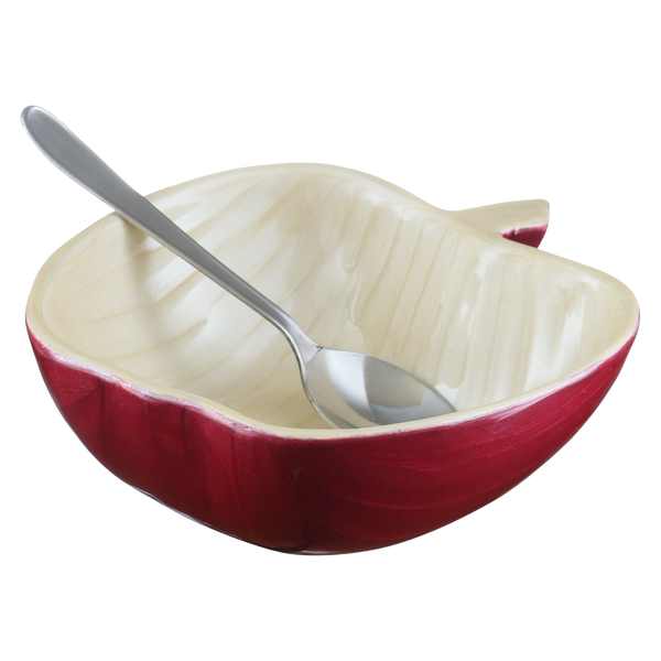 A&M Judaica & Gifts 59316 Nua Honey Dish Apple Shape Red Aluminum Spoon