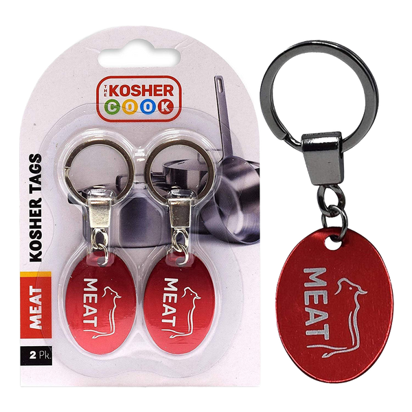 Meat Red Keyrings - Pack of 2 Key Chain Ring to Kosher Tag and Label Utensils Cutlery and Kitchen Items - Heat Resistant and Dishwasher Safe- Color C
