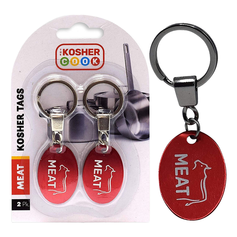 Meat Red Keyrings - Pack of 2 Key Chain Ring to Kosher Tag and Label Utensils Cutlery and Kitchen Items - Heat Resistant and Dishwasher Safe- Color C