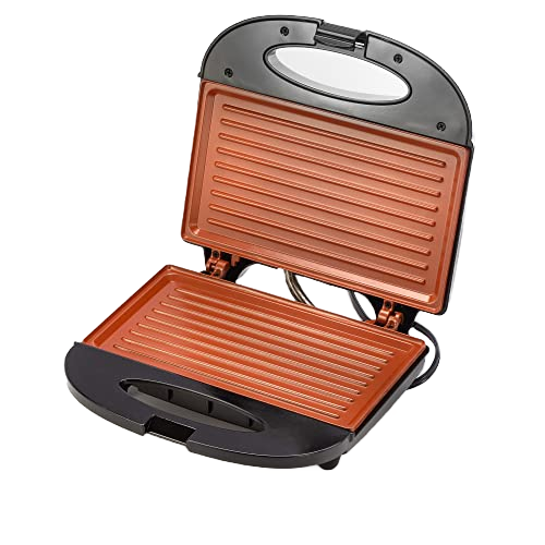 ZENITH Zenith Electric Indoor Panini Grill Maker with Zera Copper Non-Stick Grilling Plates, Countertop Bread Toaster Easy Storage 77062 0