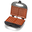 Zenith waffle maker with a black plastic body and orange Zera Copper nonstick grill plates, shown open on a white background.