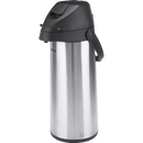 A 1.9-liter stainless steel pump pot with satin finish, standing upright against a white background.