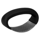 A black and silver Home Basics Ergo Garlic Crusher, a stainless steel rocker-style press with an ergonomic handle and a perforated chamber. The product dimensions are labeled as 4.75" in length and 2.75" in height.