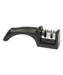 Black 3-stage knife sharpener with ergonomic handle and non-slip base