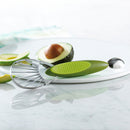 Multifunctional avocado tool, Trudeau brand, slices and pits avocados, green and silver design