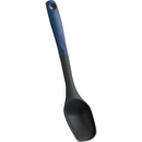  Trudeau spoon with a black nylon head and blueberry blue ergonomic handle, displayed on a white background.