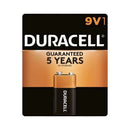 Duracell 9V alkaline battery in its original black and copper packaging, guaranteeing 5 years in storage.