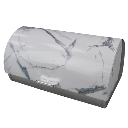 Home Basics Marble Like Roll Top Lid Steel Bread Box White