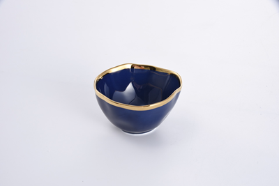 Snack Bowl Blue With Gold Trim